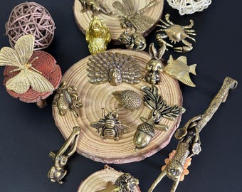 Tirador de cajón de latón macizo con forma de animal / Pomo de armario inspirado en la naturaleza, herrajes para muebles hechos a mano