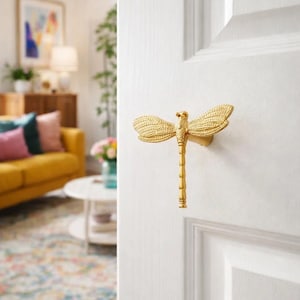 Gold Zinc Alloy Dragonfly Cabinet Handle | Single Hole Drawer Pull