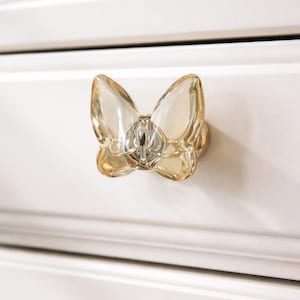 Tirador de cajón de cristal con forma de mariposa, tirador de armario de cristal color champán, elegante decoración del hogar en aleación de zinc.