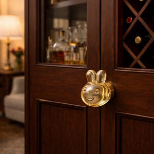 Kristallen ladeknop konijn, kastdeurknop champagne goud zinklegering, handvat met enkel gat