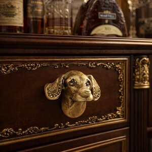 Tirador de armario con forma de cabeza de perro de latón – Tirador de cajón vintage con forma de animal, tirador de aleación de zinc.
