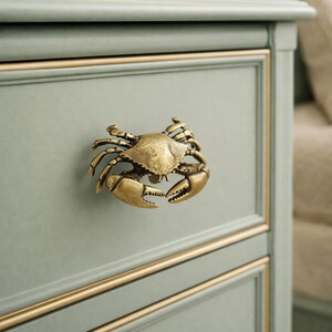 Brass Crab Cabinet Knobs, Coastal Animal Drawer Pulls, Zinc Alloy Handles