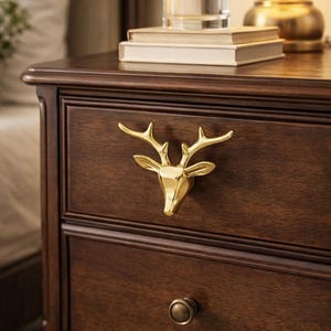 Golden Deer Antler Cabinet Knob, Solid Brass Drawer Pull, Nordic Animal Handle