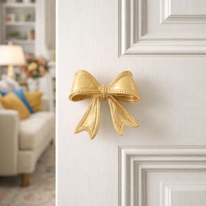 Tirador de puerta con lazo dorado – Pomo para armario de aleación de zinc, diseño de cinta de regalo