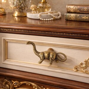 Brass Dinosaur Cabinet Knob – Retro Zinc Alloy Drawer Handle, Antique Finish