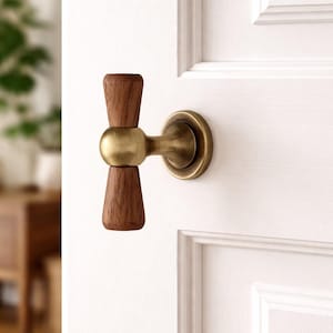 Walnut Brass Cabinet Handle | Mid-Century Modern Drawer Pull, Antique Bronze Finish