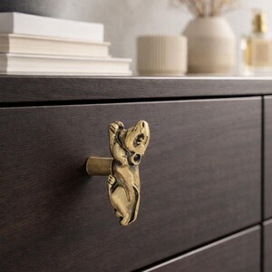 Lucky Mouse Brass Cabinet Knob, Antique Animal Drawer Pull, Rustic Furniture Handle