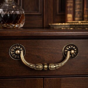 Antique Brass Drawer Pull Handle, Vintage Zinc Alloy Cabinet Knob, Rustic Dresser Hardware