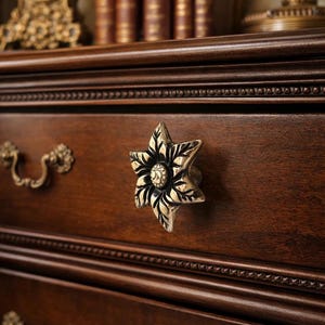 Vintage Flower Drawer Knob | Antique Bronze Zinc Alloy Leaf Cabinet Handle