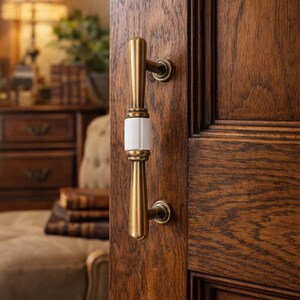 Brushed Gold Ceramic Cabinet Handles, Zinc Alloy Drawer Pulls, Classic Wardrobe Hardware