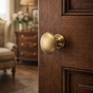 Solid Brass Cabinet Knob – Round Antique Gold Drawer Pull – Minimalist Modern Handle