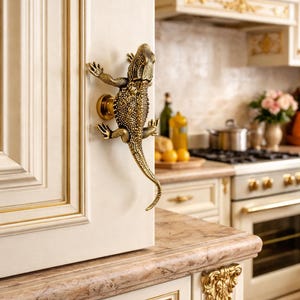 Tirador de armario con forma de lagarto hecho a mano / Tirador de cajón de aleación de zinc antiguo, decoración de cocina retro