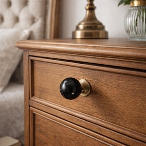 Black Marble Brass Cabinet Knob – Single Hole Drawer Pull – Modern Minimalist Furniture Handle