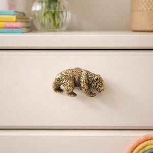 Polar Bear Brass Cabinet Knob, Antique Gold Animal Drawer Pull, Kids Room Decor