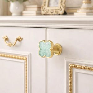 Blue Shimmer Cabinet Knob, Brushed Gold Zinc Alloy Drawer Pull, Modern Single Hole Handle