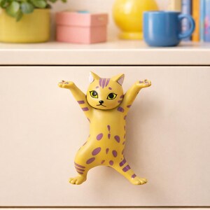 Pomello per mobile a forma di gatto giallo, maniglia per cassetto a forma di animale giocoso, maniglia in lega di zinco, decorazione stravagante