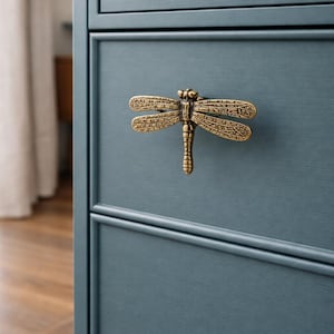 Vintage Dragonfly Brass Drawer Handle, Antique Insect Cabinet Pull, Nature Inspired Furniture Knob