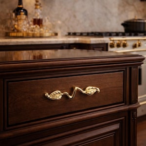 Poignée de meuble en feuille vintage, poignée de tiroir en alliage de zinc doré, bouton nature de style antique