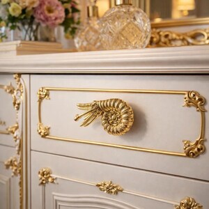 Brass Ammonite Drawer Knob, Ocean Fossil Cabinet Handle, Nautical Door Pull, Zinc Alloy