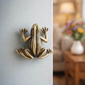 Brass Tree Frog Door Handle, Glass Frog Cabinet Knob, Nature Drawer Pull