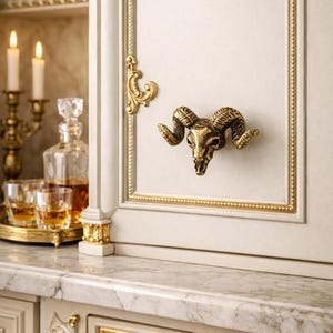 Tirador de puerta con cabeza de carnero de latón – Tirador de animal del oeste de aleación de zinc – Decoración rústica de metal