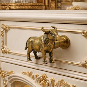 Tirador de latón macizo con forma de toro / Pomo de cajón de estilo antiguo, tirador de armario / Decoración rústica de estilo granja
