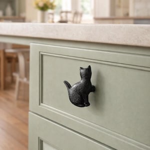 Black Sitting Cat Cabinet Knob – Cast Iron Style Animal Drawer Pull – Retro Furniture Handle