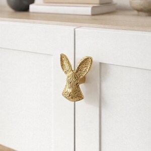 Tirador de armario de latón macizo con forma de conejo, tirador de cajón de estilo nórdico de lujo.