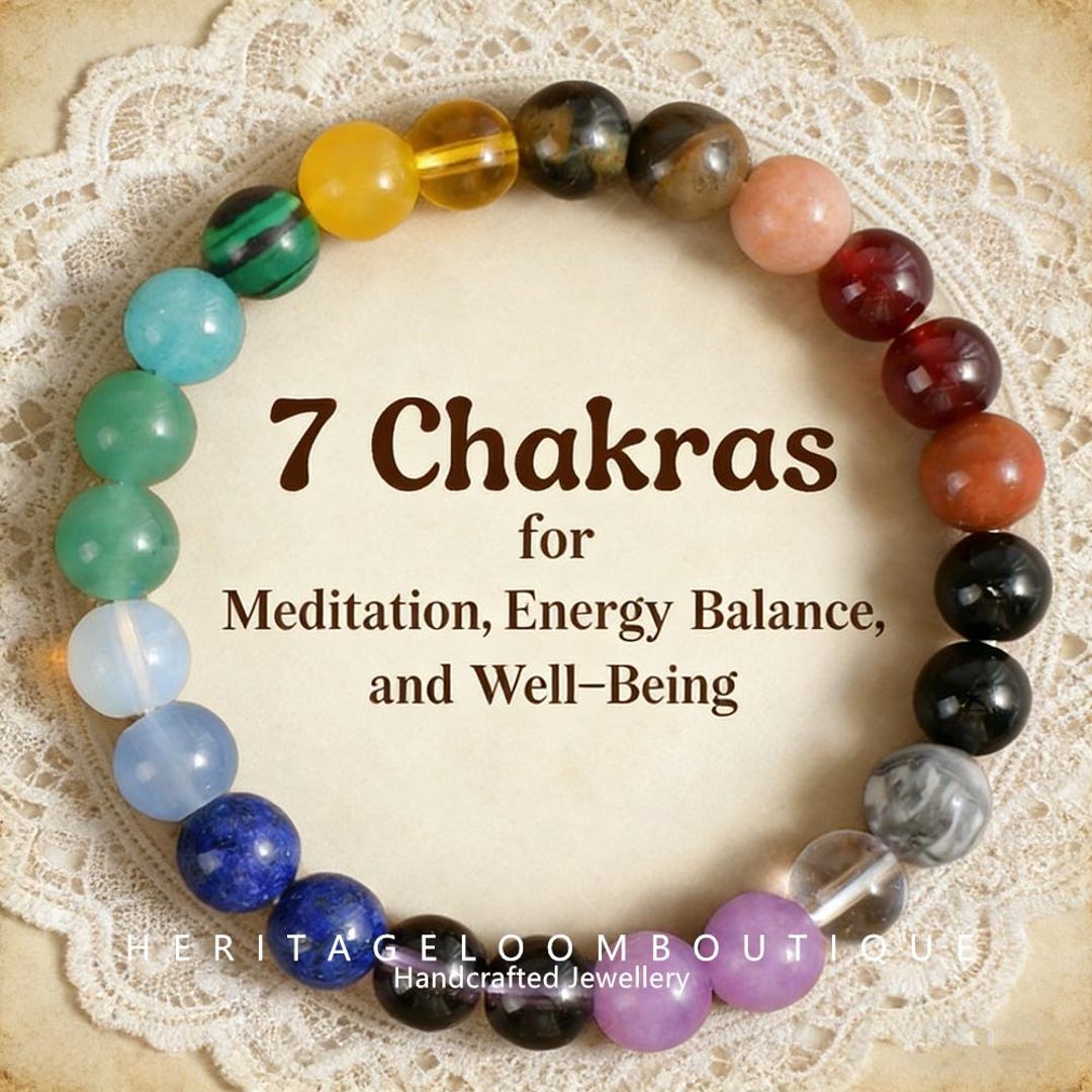 7 Chakra Meditation Balancing Bracelet, Natural Crystal Healing Beads ...
