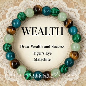 Tiger Eye & Malachite Natural Stone Bracelet, Crystal Healing Beaded Wrap, Round Gemstone Strand, Unisex Fashion Energy Jewelry