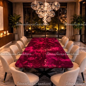 Vibrant Fuchsia Epoxy Resin Table, Pink Cloud Marble Dining Table, Custom Rectangular Table, Statement Furniture, Luxury Modern Decor