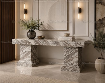 Konsolentisch aus Calacatta-Marmor, modernistischer Blocksockel, Flurmöbel aus Naturstein