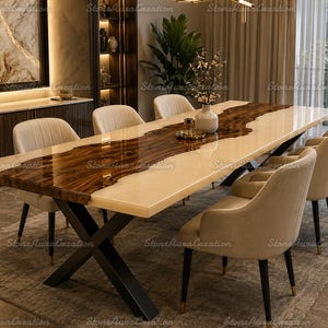 Luxury Resin Wood Dining Table | Custom Live Edge River Table | Modern High Gloss Conference Table | Epoxy Kitchen Table | Handmade Decor
