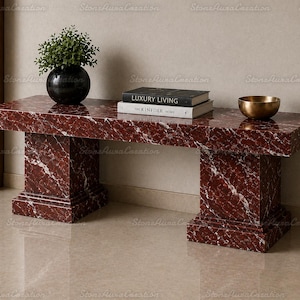 Handmade Rosso Levanto Marble Console Table, Modern Red Stone Entryway Bench