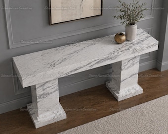 Modern White Marble Console Table | Luxury Carrara Marble Entryway Table | Minimalist Sofa Table | Handcrafted Stone Hallway Furniture