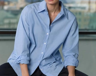 Women's Oversized Casual Shirt, 100% Cotton – Classic Collar, Long Sleeves – Multiple Colors
