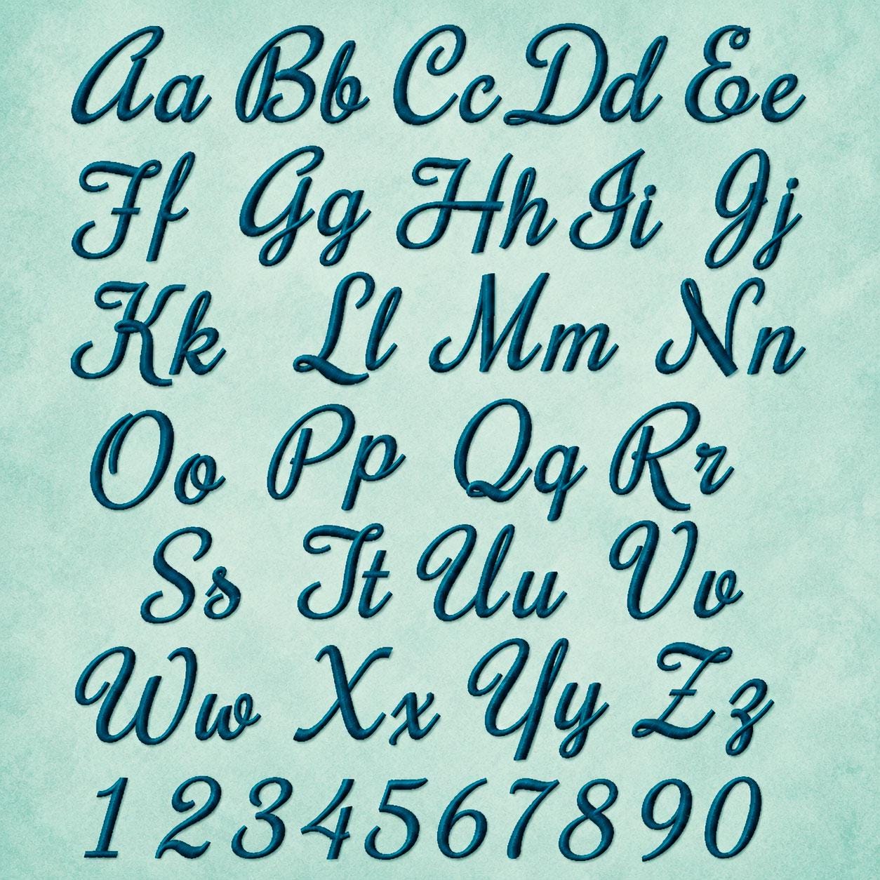 Playful Cursive Embroidery Font Bundle – 11 Sizes, Satin Stitch Script ...