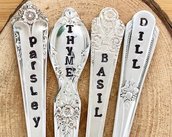 Custom Herb Markers: Vintage Silver-plate Spoon Handles, Set of 4