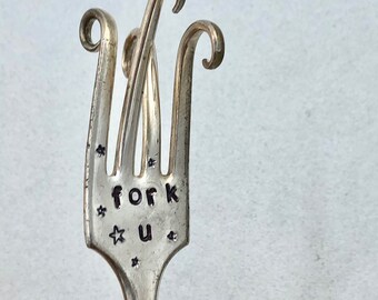 Garden Plant Marker, Funny, FORK U, twisted Fork, stick in plant herb or flower pot for a fun and Whimsy gift