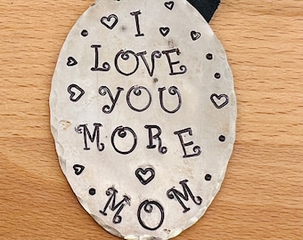 Ornament, I Love You More love mom, gift to Son or Daughter, white polka dot Ribbon, Ready to Ship, Ornament Holiday