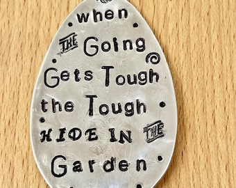 Humorous Silver-Plate Garden Marker: "Tough Hide in the Garden" Spoon