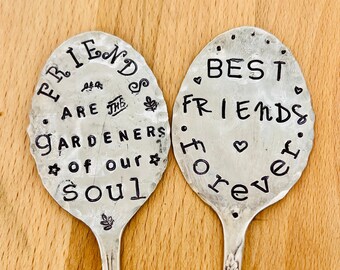 Garden Marker, Friends are the Gardeners of our soul and Best Friends Forever, Set of 2, best sellers, Flat Spoons Hand Stamped, plant label