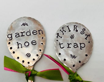 Garden Markers set of 2, FUNNY bestie Girlfriend gift, Thirst Trap and Garden Hoe, plant tags flower pot, gift mothers day birthday shower