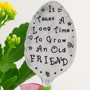 Stamped Spoon Garden Marker: Eco-Friendly Plant Sign, Friendship Quote