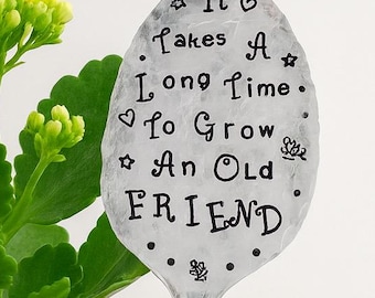 Stamped Spoon Garden Marker: Eco-Friendly Plant Sign, Friendship Quote