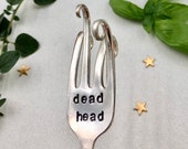 Grateful Dead Inspired Garden Marker Sign Curled Fork, DEAD HEAD hand stamped Silverware Garden Art