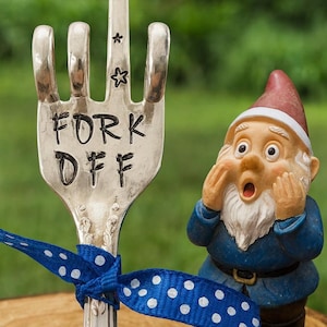 Stamped Silver Plate Fork Plant Stake: Funny "FORK OFF" Garden Marker