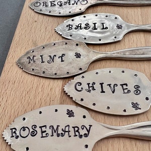 Stamped Silver Plate Herb Marker Set: Vintage Spoon Plant Labels
