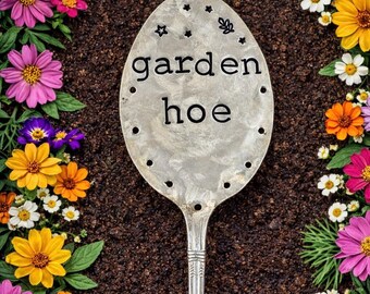 Hand Stamped 'Garden Hoe' Recycled Spoon Marker: Funny Garden Art