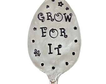 Garden Marker GROW FOR IT, Plant Label Sign, herb, Funny, Girl power, inspirational, silverware garden art